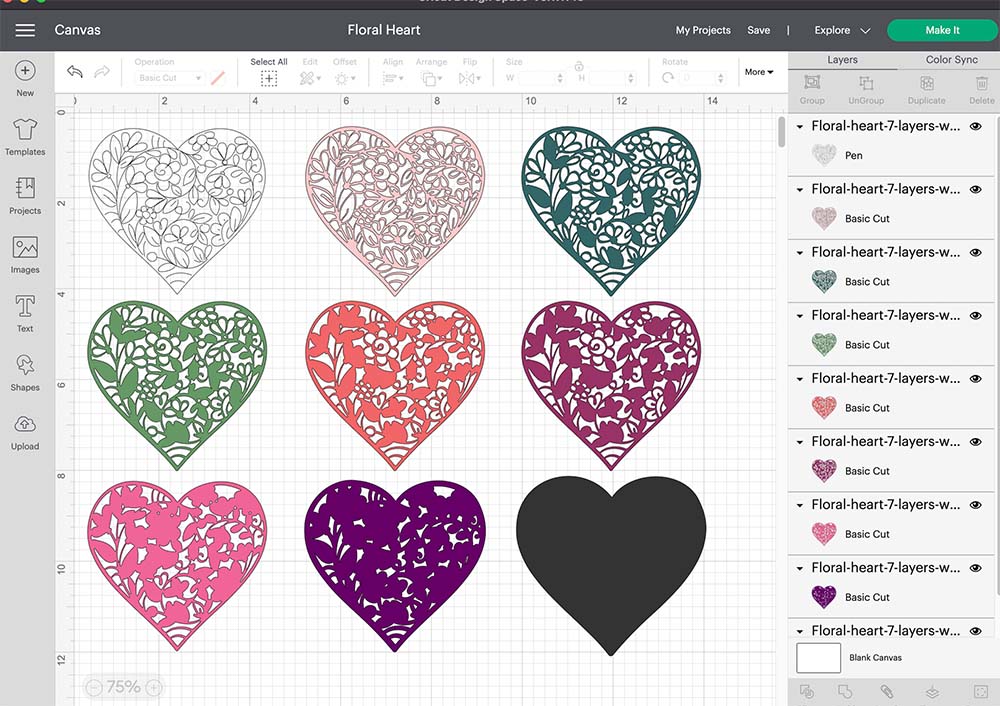 Fancy Floral Heart Cut File Set