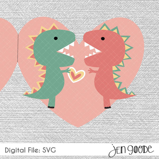Cute Dinosaur Valentine Card SVG