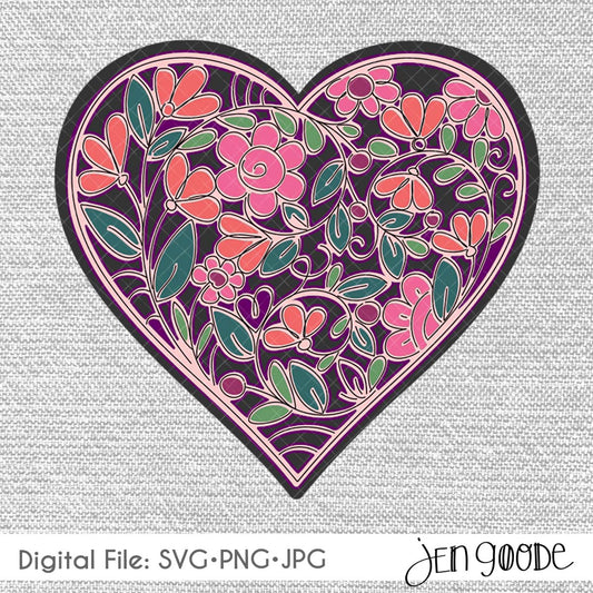 Fancy Floral Heart Cut File Set