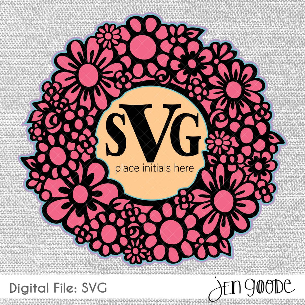 Floral Monogram Border SVG Cut File