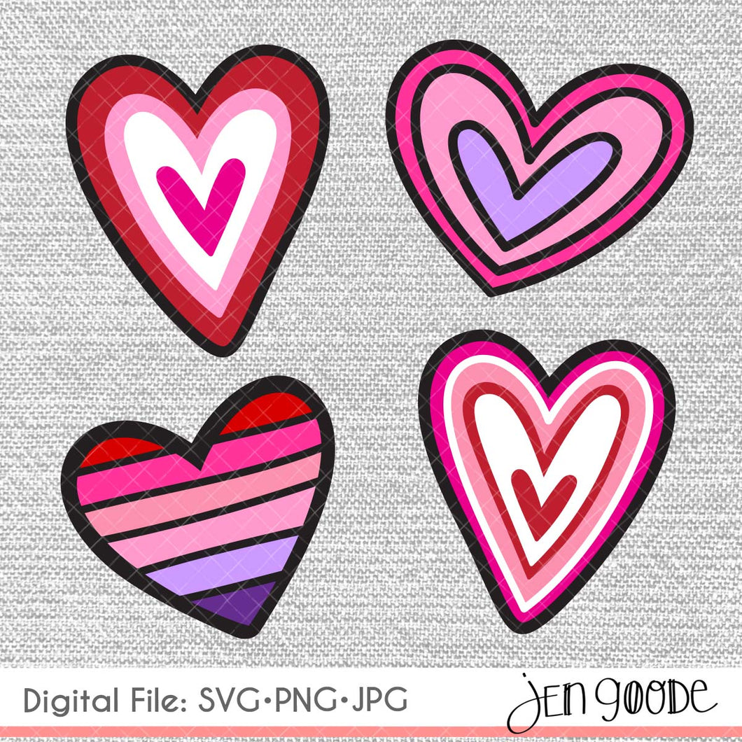 Multi-colored Hearts SVG, JPG & PNGs - 4 Image Set