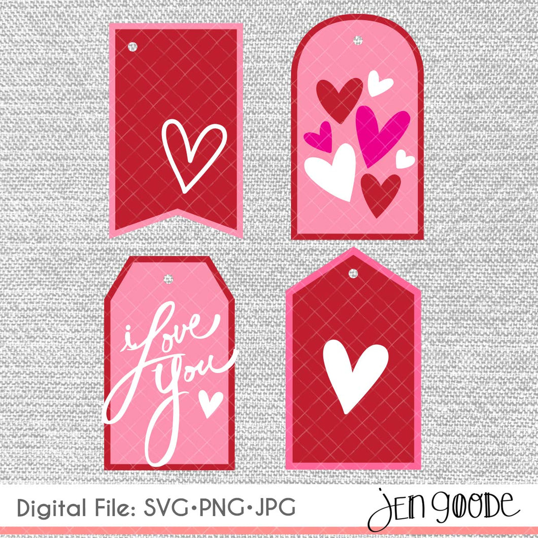 Heart and Love Tags SVG, JPG & PNGs - 4 Image Set