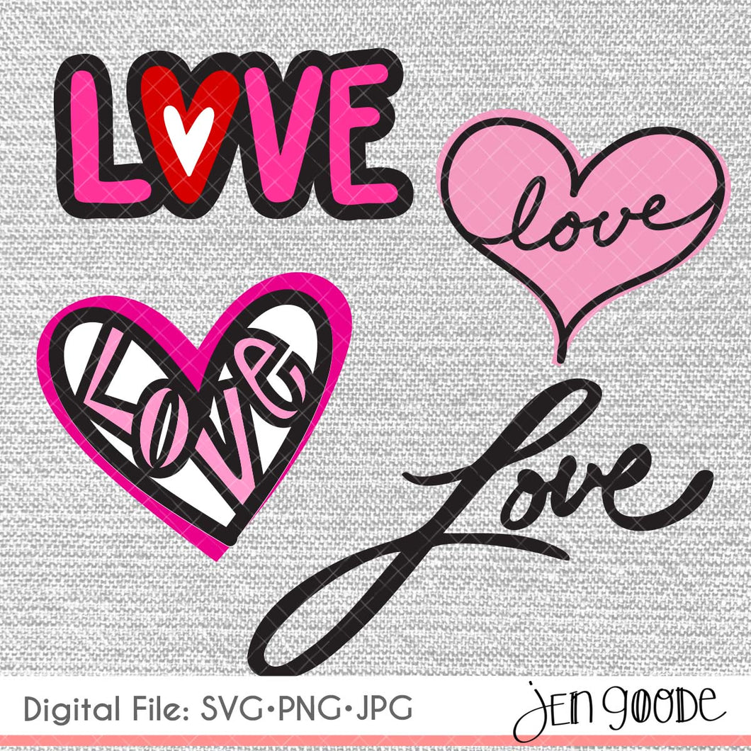 Love Word Art  SVG, JPG & PNGs - 4 Image Set